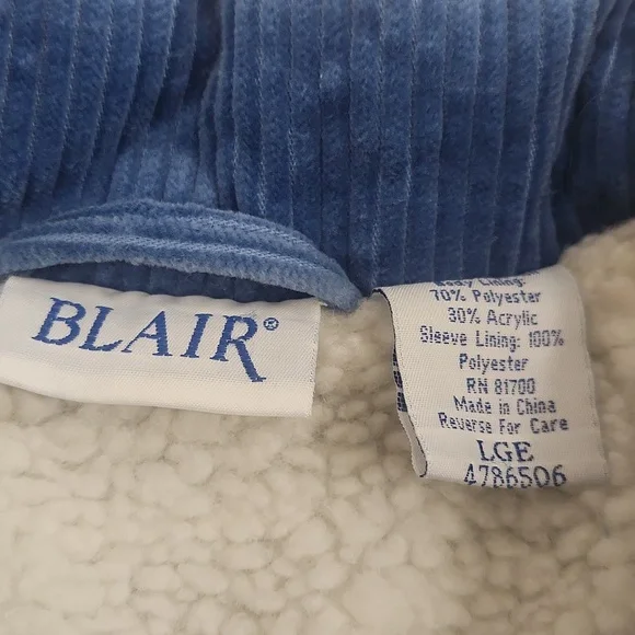 Blair Blue Corduroy Teddy Jacket. Vintage 90's. Size L - Picture 3 of 8